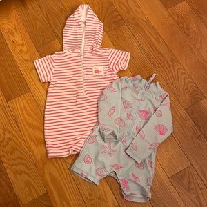 Baby Girl Swim Bundle 3-6M Terry Cover Up & 3M long-sleeve swimsuit. LIKE NEW!